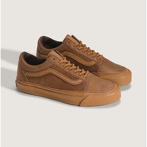 Vans Old Skool Brown Pebbled Leather Low Top Skate Shoes Mens Tobacco Gum Sole